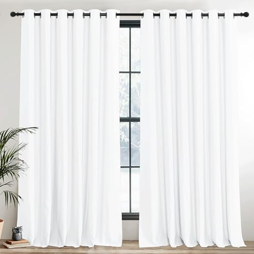PONY DANCE Light Filtering Curtain for Eyelet 2 Panels - 90 x 108 Inch Extra Wide Large Door Thermal Insulated Curtains Bedroom，Hotel, Living Room, Pure White