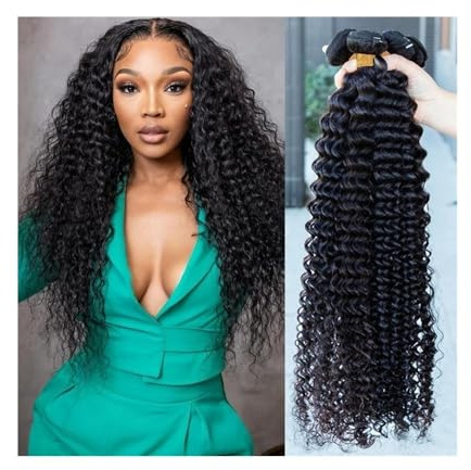 Människohårbuntar Deep Wave människohårsbuntar brasiliansk lockigt Remy Hair Weave 1 3 buntar dubbelväft obearbetade våta och vågiga hårförlängningar Hårförlängningar(14inches)