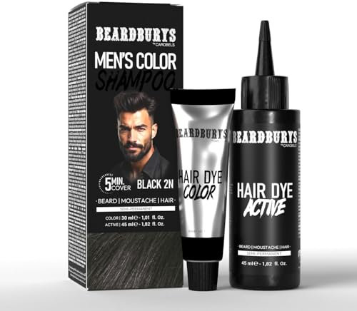 Beardburys - Shampoo a colori per barba e baffi – Tintura semi-permanente per uomo – Copre i capelli grigi in 5 minuti – 75 ml (nero)