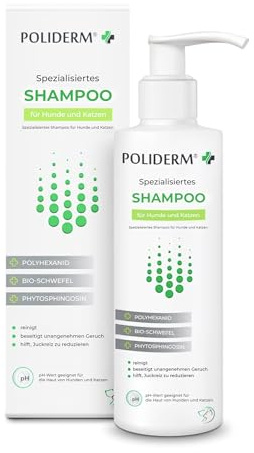 POLIDERM Hundeshampoo sensitiv gegen Juckreiz & Schuppen – Spezialshampoo medizinisches Shampoo für Hunde & Katzen – mit Polyhexanidin, Bioschwefel, Phytosphingosin – 250ml