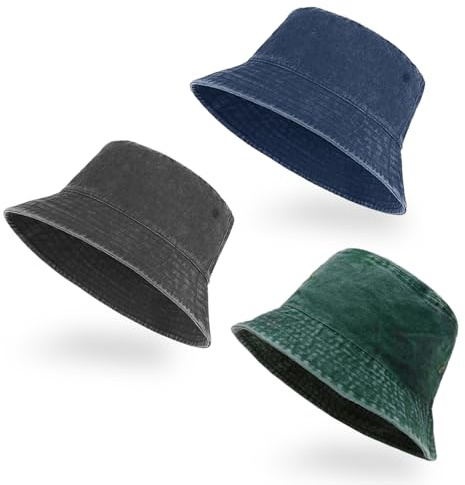 SAIIURV 3 Stück Fischerhut Herren, Vintage Cotton Fischerhut, UV-Schutz Anglerhut Sonnenhut, Washed Retro Outdoor Bucket Hat, Für Outdoor Golf Angeln Wandern Strandsport