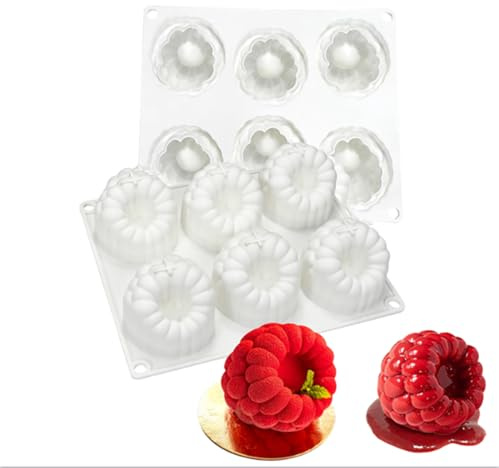 HanQZen 3D Erdbeere & Himbeere Silikon Backformen Set - Flexible Dessertformen für Mousse-Kuchen, Brownies, Gelee, Eis & Süßigkeiten (Frucht-Muster) (Tiefrot)