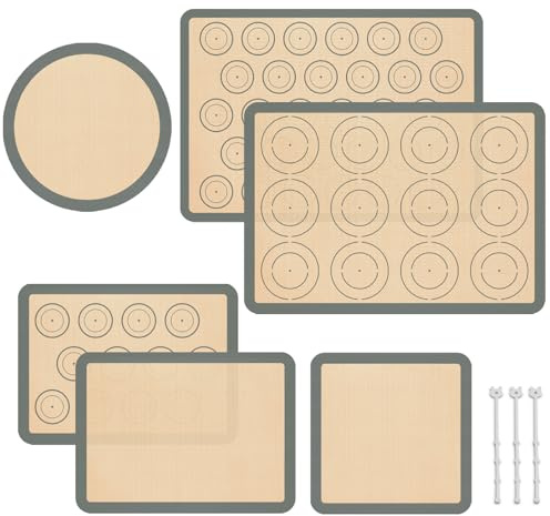 Silicone Baking Mat Set of 6, Silicone Mats for Baking, Baking Sheets Non Stick for Macaron, Cookie, Pizza, Bread and Pastry, Baking Supplies for Oven, Food Grade Reusable