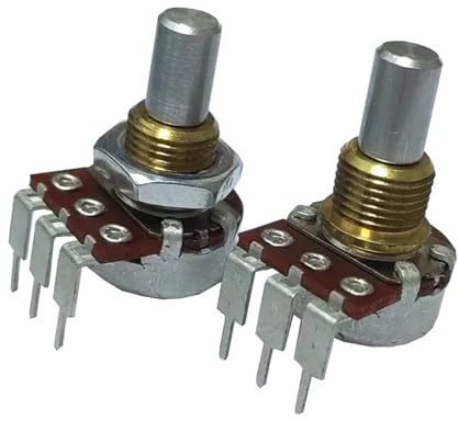 Potenciómetro RV16AF de 16 tipos, B100K, 3 pines, ángulo recto, retén central, eje de manija redonda de 18 mm.