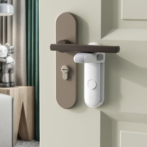 EUDEMON Serratura della maniglia della porta di sicurezza per bambini, facile da installare, utilizza adesivo, non sono necessari strumenti o trapani (Bianco, 4 Pezzi)