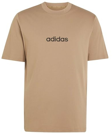 adidas Men's Essentials Linear Single Jersey Shirt, Khaki Six/Black, XL