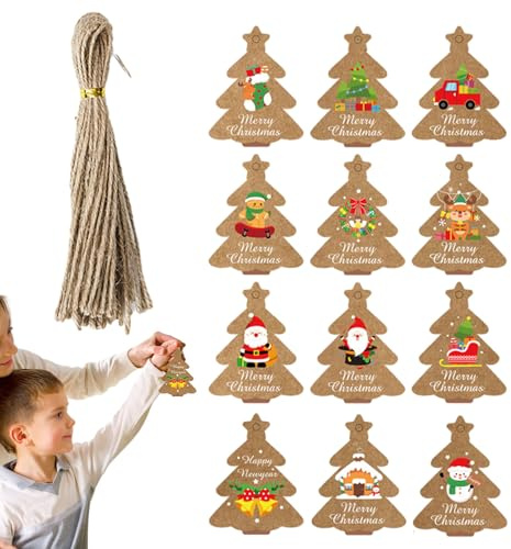 Presentetiketter med snöre, 12 stycken, prydnads namnetiketter, heminredning festtillbehör, nyårspresenter, helgdagar