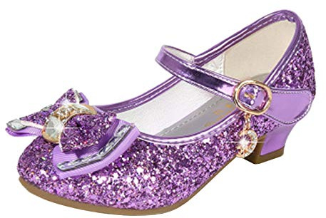 Zapatos de niña festivos niños princesa zapatos de fiesta tacón bailarina sandalias brillo cristal zapatos niña accesorios de disfraz carnaval fiesta actuación carnaval baile baile, morado, 32 EU