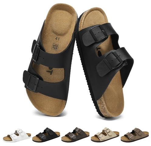 Wizshoe Sandali Uomo Ciabatte Pantofole Sandalo da Casa Estate Comode Pantofol Sabot Sandals Men Slippers con Doppia Fibbia Comodi Uomini All'aperto Ciabatta Antiscivolo Nero 44 EU
