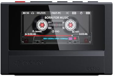 FiiO Echo Retro Hi-Res Digital Audio Player, Dual DAC Bluetooth Music Player, 4.4mm Balanced Output, Color Screen, Portable DAP (Black)