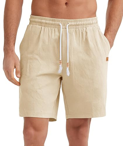 SwissWell Pantalones Cortos Hombre de Lino Bermudas Hombre Verano Casual Pantalón Corto Playa Vacaciones Shorts con Cintura Elástica y Bolsillo