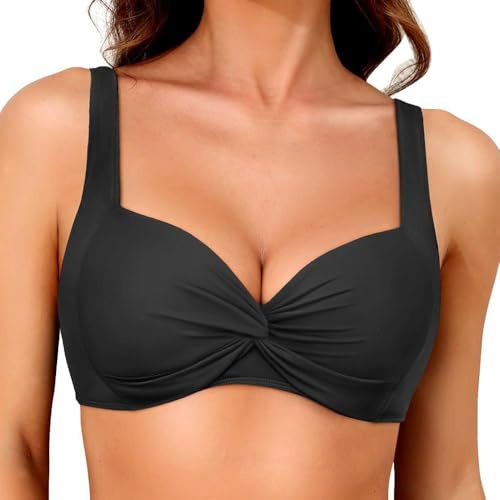 KOEMCY Parte Superior de Bikini para Mujer Cuello en V Traje de baño Halter Sexy Top de Bikini Push Up con Almohadillas de Sujetador Playa Bañadores
