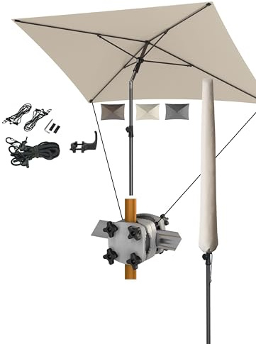 4smile Sonnenschirm Balkon SunnyShade, Beige | 4-in-1 Set Sonnenschutz Balkon | UPF 50+ Sonnenschirm rechteckig 200x125 cm inkl. Sonnenschirmhalter Balkongeländer, Sonnenschirmhülle, Windsicherung
