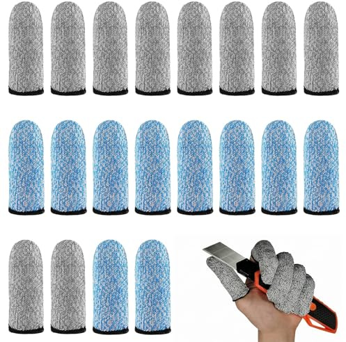MNYXIS 20 Piezas Protectores de Dedos Anticorte, Dediles de Protección Resistente a Cortes para Trabajo, Cocina y Escultura, Fundas de Dedos Transpirables y Reutilizables (10 Gris y 10 Azul)