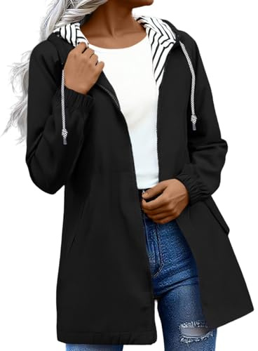 Kanzith Rain Jacket Women Waterproof Jackets Coats for Women | Lightweight Long Raincoat Ladies Windbreaker with Hood for Hiking Walking Cycling Outwear