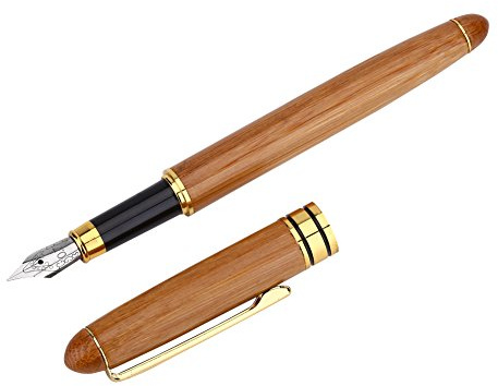 Stylo-plume Art de calligraphie de 5 tailles, pointe large à pointe biseautée avec manche en contreplaqué en bambou et réservoir d'encre de style piston pour l'écriture gothique, italique.(0.7mm)