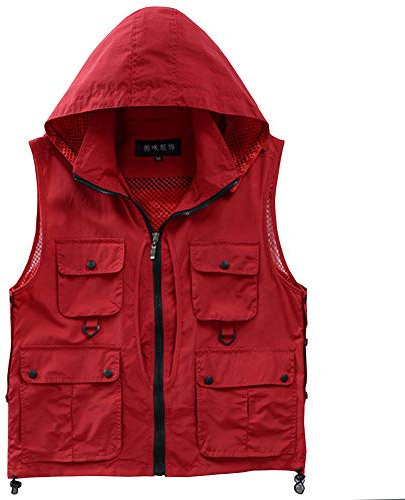 Shengwan Weste für Herren und Damen, mit mehreren Taschen, schnelltrocknend, für Fotografie, Camping, Outdoor-Weste mit abnehmbarer Kapuze
