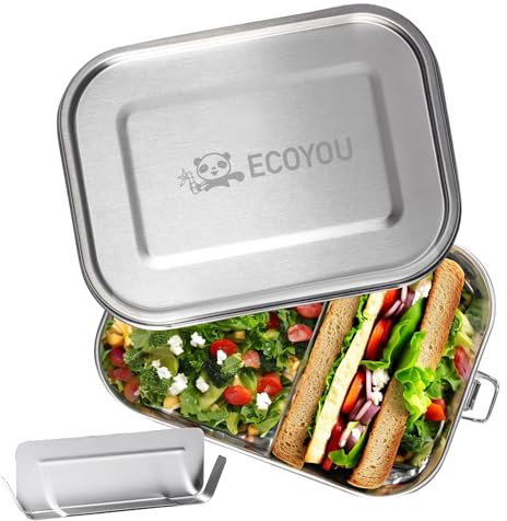 EcoYou Premium Brotdose aus Edelstahl - 800 ml Lunchbox inkl. Trennwand - Bentobox auslaufsicher als Vesperdose für Erwachsene & Kinder - Brotbox mit Fächern für Büro, Schule und Kindergarten