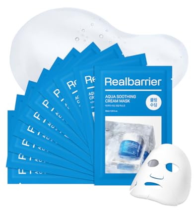 Real Barrier Aqua Masque visage en gel apaisant pour peau grasse déshydratée sensible, 10Ea, masque coréen en gaze de coton avec 8 acides hyaluroniques, rafraîchissant, apaisant,