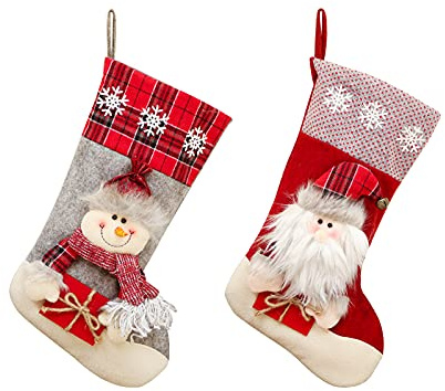 Calcetín Navidad 2 piezas Grande Juego Medias de Navidad Bolsa de Regalo Adorno de Navidad Bolsa de Dulces Calcetín de Decoración Navideña para llenar y Colgar para Fiestas Navideñas Familiares