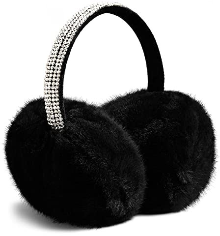 Gifts Treat Damen Kinder Mädchen Verstellbarer Winter Ohrenschützer Ohrenwärmer Schwarz Diamanten, Einheitsgröße