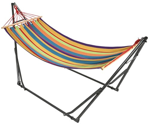 Outsunny Hamac de Jardin Pliable Support Incurvé 270x100x94cm Multicolore | Étendoir à Linge, Hamac sur Pied 1 Place, Métal Époxy, Charge Max. 120 Kg