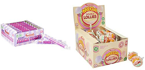 Swizzels Giant Parma Violets 24 Rolls (24 x 40 g) & Mega Double Lollies (36 Pieces)