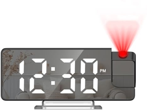 Ankilo 7,9 Zoll LED Projektionswecker mit Spiegeldisplay – Temperatur, Datum, 3 Helligkeitsstufen, Wochenmodus & 180°-Drehung (USB/Batterie)