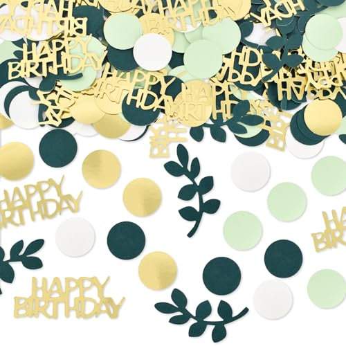 200 Pieces Green Gold Confetti - Happy Birthday Table Decoration for Party, Wedding, Children's Room - Paper Scraps for Table Top