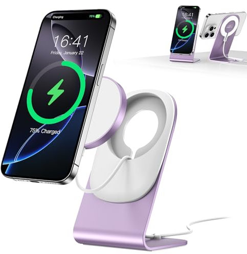 Cargador mag Safe BHHB Cargador inalambrico iPhone 15W mag-Safe Cargador inalámbrico Cargador con Soporte para iPhone 15 Pro Max/15 Pro/15 Plus/15/14/13/12/Air-Pods 2/3/Pro (Rosa)