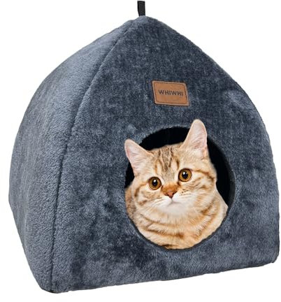 Whiwhi Katzenhöhle für Drinnen Katzenzelt mit Waschbarem Plüschkissen Weiches und Flauschiges Katzenhaus Klappbar Katzenbett Höhle 40x40x35cm