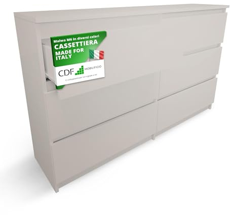 CDF Chest of Drawers with 6 Drawers 120 cm Width Sideboard Wide for Hallway Office Living Room Bedroom Cabinet Shelf Modern Durable Laminated Board 16 mm Cashmere (beige) 30x120x75 cm
