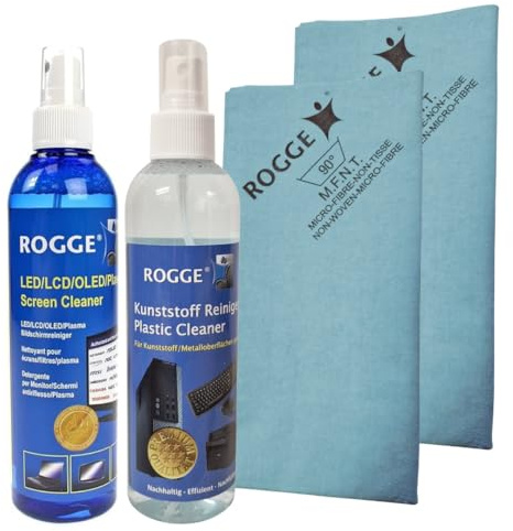 ROGGE PC skärmrengöringsset 250 ml skärmrengörare 250 ml plast/tangentbordsrengöring inkl. 2X ROGGE Prof. Mikrofiberdukar