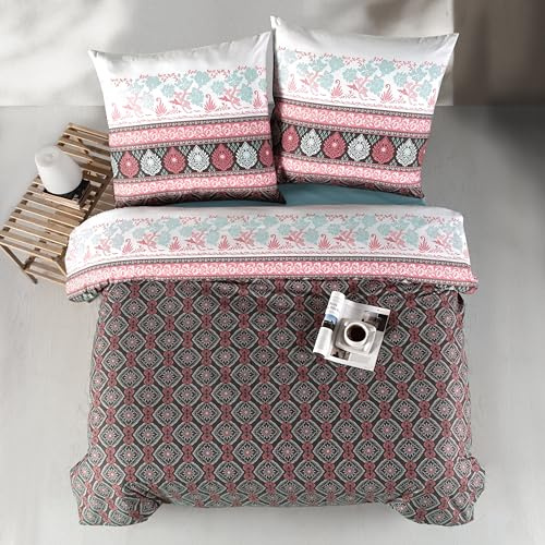 ZIRVEHOME Bettwäsche Set dreiteilig, 200x220 Bettbezug, Baumwolle, orientalisches Design, Izgi