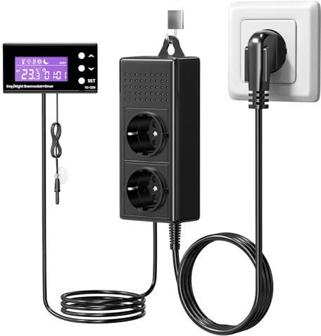 GlowUp 220V Reptilien Digital Thermostat Temperaturregler mit Heizung oder Kühlung, Tag Nacht Timer Stecker Steckdose Temperaturregler für Inkubator Gewächshaus Brühlüfter Kühlschrank Aquarium