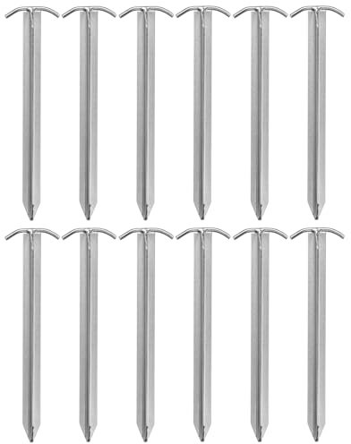 Lot de 12 piquets de tente 30 cm en acier galvanisé avec profil en T – Piquet robuste pour sols durs – Ancrage au sol stable pour tentes, pavillons, bâches et accessoires de camping