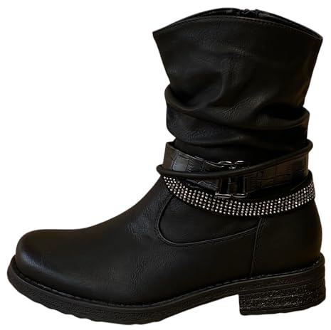 Pogolino Botines para mujer con remaches de motorista con purpurina, ligeramente forrado, 1573, 1573 Negro, 37 EU