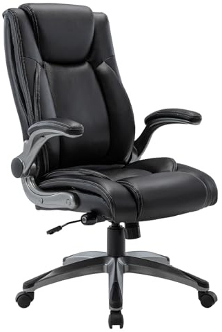 COLAMY Bürostuhl Ergonomisch, Chefsessel mit Hoher Rückenlehne, Ergonomischer 360° Drehstuhl für Büro, Schreibtischstuhl Lederstuhl mit Verstellbarer Neigungsverschluss, Schwarz
