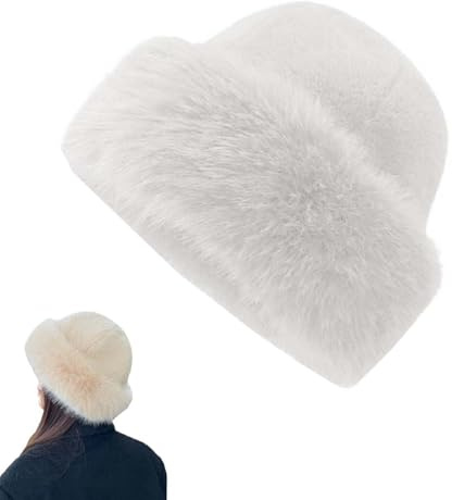 Generico Cappelli da Pescatore Invernale da Donna in Pelliccia Sintetica,Cappelli Caldo E Soffice da Pescatore Peloso,Cappelli Mongolo Morbido per L'Esterno Quando Fa Freddo (Bianco)
