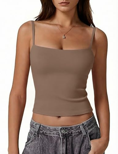 Gyabnw Camiseta Tirantes Mujer Algodon de Cuello Cuadrado Camiseta Mujer sin Mangas de Verano Básica y de Estilo Sexy Y2K Crop Top