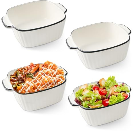 Juego de 4 bandejas con asas de 400 ml, de cerámica, color blanco, para horno, lasaña, gratinado, pasta, postres