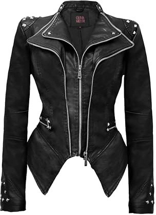 Olivia Miller Women's Fashion Faux Leather Biker Jacket Rivet Lapel Shaping Moto Outerwear JK44169 BLACK S