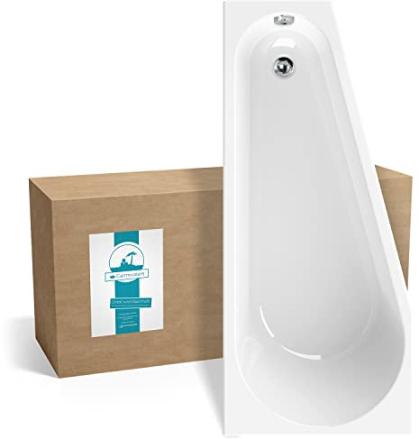 Calmwaters® Raumsparende Eckbadewanne 160x70 cm, Acrylwanne Essential Small, platzsparende Badewanne in rechter Ausführung, Maße 160 x 70 cm, Eck-Badewanne in Weiß, 02SL3329