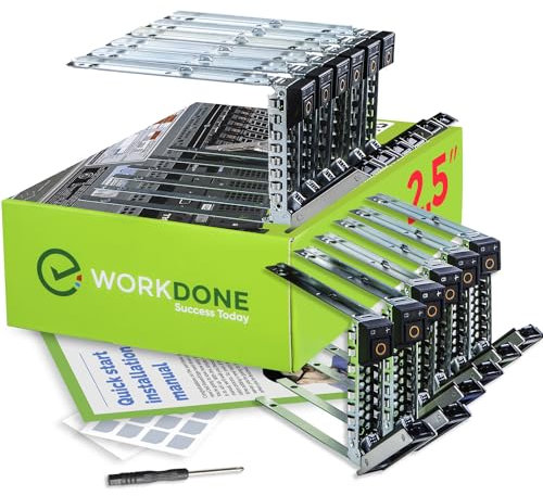 WorkDone 12er-Pack - 2,5 Zoll Laufwerk Caddy - Kompatibel für Dell PowerEdge Servern der 14. Generation R440 R640 R740 R740xd R840 R940 R6415 - DXD9H - Aufkleber – Installationshandbuch