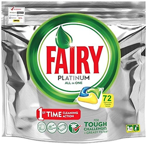 Fairy Platinum - Spülmaschinentabs All-In-One 72 Kapseln Zitrone Lemon Geschirrspültabs, Geschirrspülmittel Tabs in Sparpack