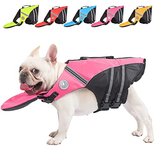 Hundeschwimmweste, Französische Bulldogge, Schwimmweste zum Schwimmen, Bootfahren, Hundeschwimmweste mit Kinnschwimmer und Rettungsgriff, hohe Schwimmwesten (Brustumfang: 43,2 cm bis 76,2 cm, Gewicht