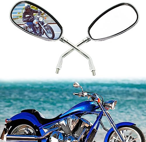 DREAMIZER 10mm Chrom Motorrad Spiegel, Motorrad Rückspiegel für Shadow Rebel VTX 1300 1800 Vulcan VN 500 800 1500 1600 SV650S Boulevard Scooter Street Bike