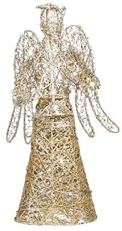 PRETYZOOM 30cm Light-Up Angel Tree Topper, Glittering Gold LED Christmas Tree Angel for Elegant Holiday Decor, Battery Operated