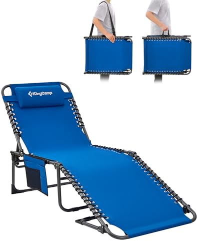 KingCamp Sonnenliege Klappbar 5-Verstellbarer Rückenlehne Gartenliege klappbar Liegestuhl Strandliege Campingliege Klappbett mit Kopfkissen für Strand Garten Terrasse Pool Camping Outdoor Indoor