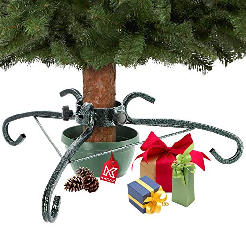 KADAX Weihnachtsbaumständer aus Stahl, Ständer für Baum, Stabiler Christbaumständer mit Wasserbehälter, Tannenbaumständer mit Knöpfen, Verschiedene Großen, grün (Breite: 57 cm)